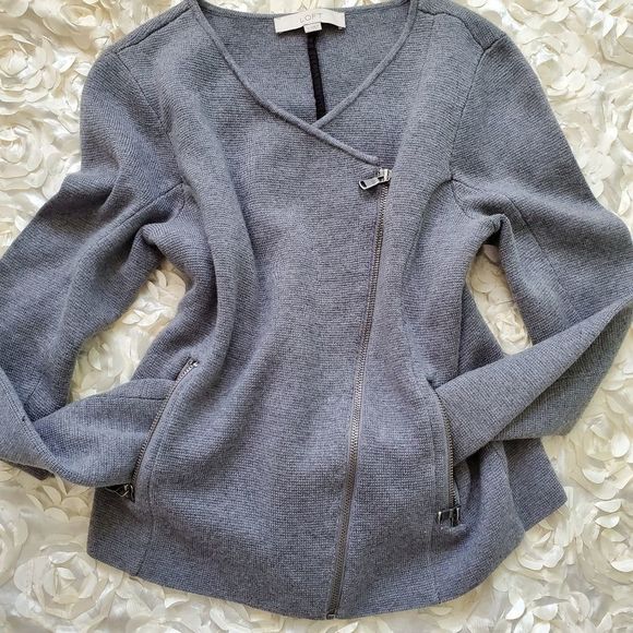 LOFT gray wool side zip sweater - Picture 1 of 8